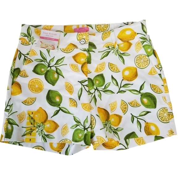 NWT Isaac Mizrahi NY 5" Inseam Stretch Tailored Trouser Shorts Lemon Lime Size 8 - Picture 1 of 11